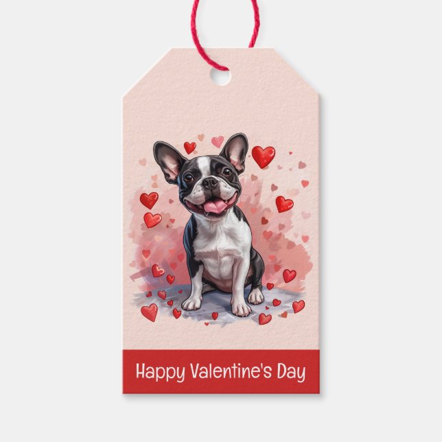 Glad Alla Hjärtans Dag Boston Terrier Hund Presentetikett (Framsidan)
