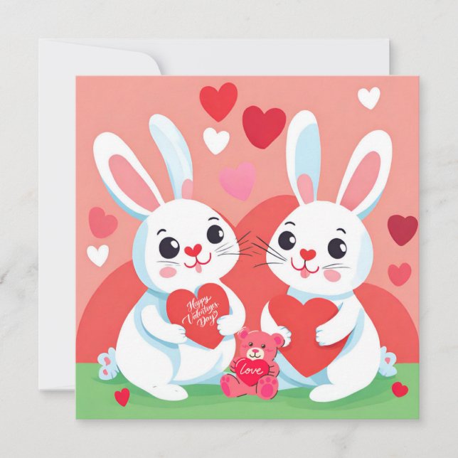Glad Alla hjärtans dag Bunny-familj Julkort (Framsida)