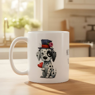 Glad Alla hjärtans dag Charming svart-vit valp Kaffemugg