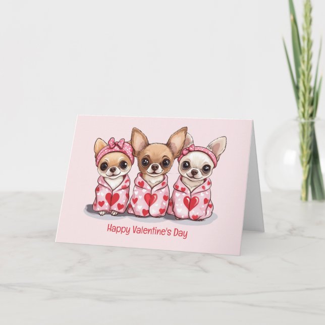 Glad Alla Hjärtans Dag Chihuahua Hundar Helgkort (Framsida)