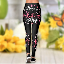 Glad Alla hjärtans dag Coola Rosa Hearts Mönster Leggings