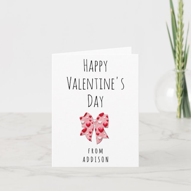 Glad Alla hjärtans dag Coquette Bow Heart Mönster Helgkort (Framsida)