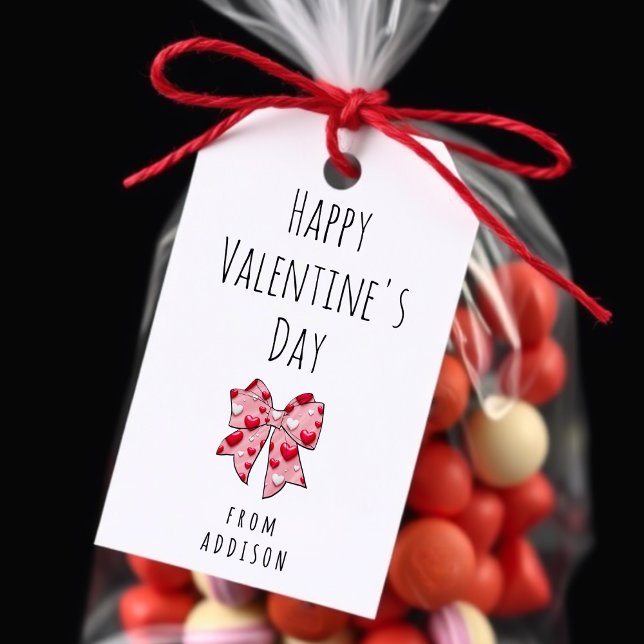 Glad Alla hjärtans dag Coquette Bow Heart Mönster Presentetikett (Happy Valentine's Day Coquette Bow Heart Pattern Gift Tags
)