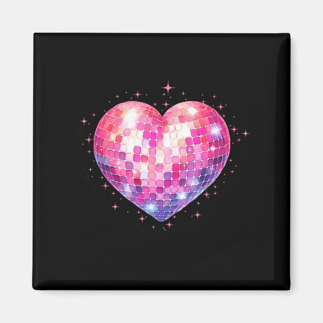 Glad Alla Hjärtans Dag Coquette Rosa Disco Boll Hj Magnet (Framsidan)