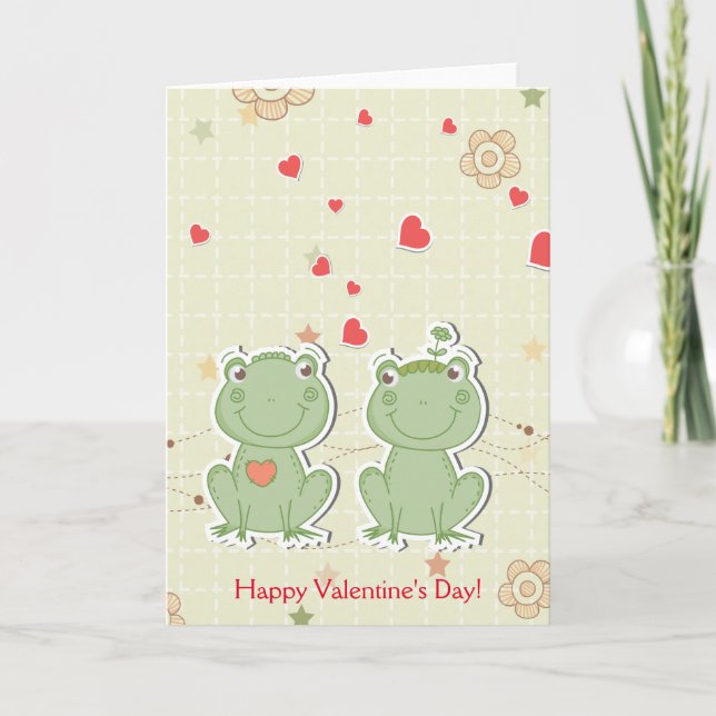 Glad Alla hjärtans dag Courting Frogs Red Hearts Helgkort (Framsida)