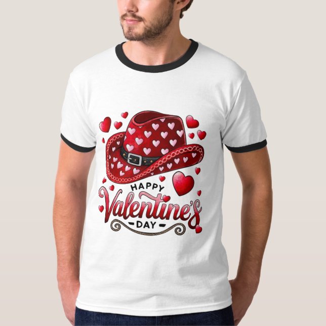 Glad Alla hjärtans dag Cowboy Hat T-Shirt 👕 (Framsida)