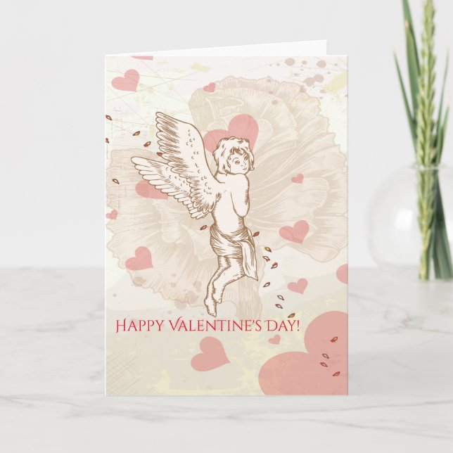 Glad Alla Hjärtans Dag Cupid Blommig Hjärtan Helgkort (Framsida)