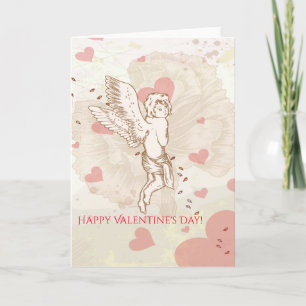 Glad Alla Hjärtans Dag Cupid Blommig Hjärtan Helgkort