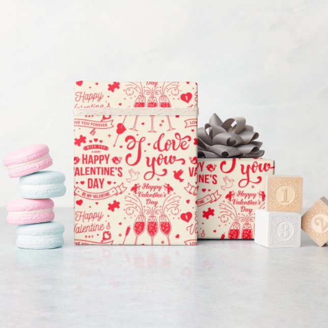 Glad Alla Hjärtans Dag Cupid Hjärtan Pilar Kärlek  Presentpapper (Baby Shower)