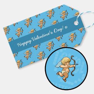 Glad Alla hjärtans dag Cupid Romantic Pixel Mönste Presentetikett