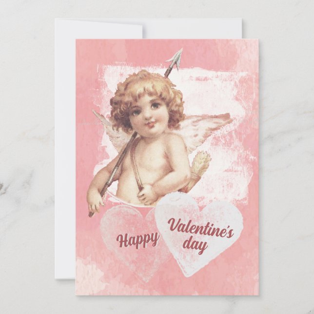 Glad Alla Hjärtans Dag Cupid Rosa Hj&aumlrta Vinta Julkort (Framsida)