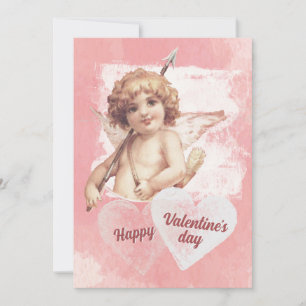 Glad Alla Hjärtans Dag Cupid Rosa Hjärta Vinta Julkort