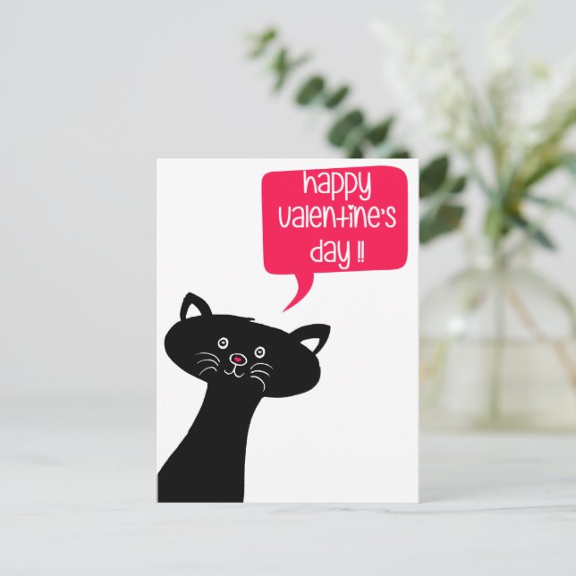 Glad Alla hjärtans dag! Cute Black Cat-vykort Helg Vykort (Stående Fram)