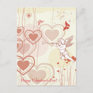 Glad Alla hjärtans dag Cute Cupid Hearts Butterfly Helg Vykort