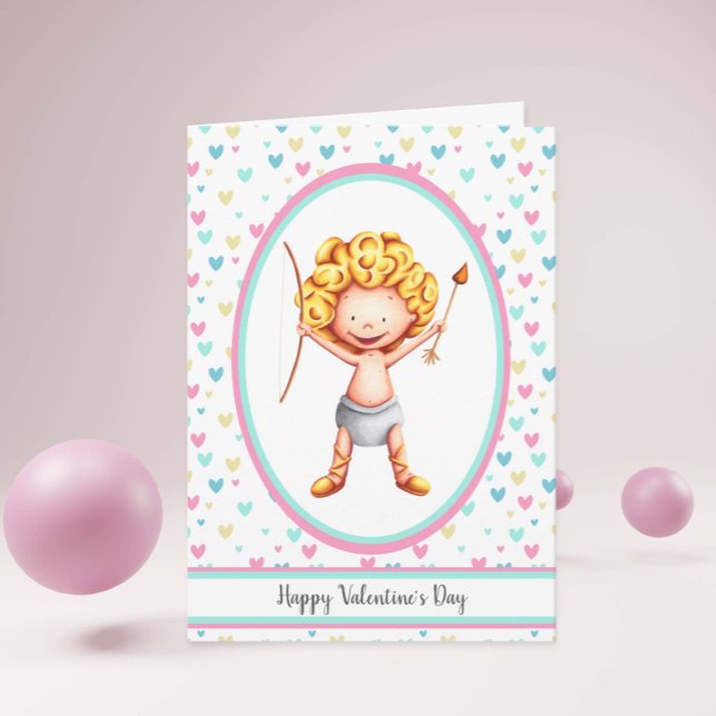 Glad Alla hjärtans dag Cute Cupid Smiling Kort (Skapare uppladdad)
