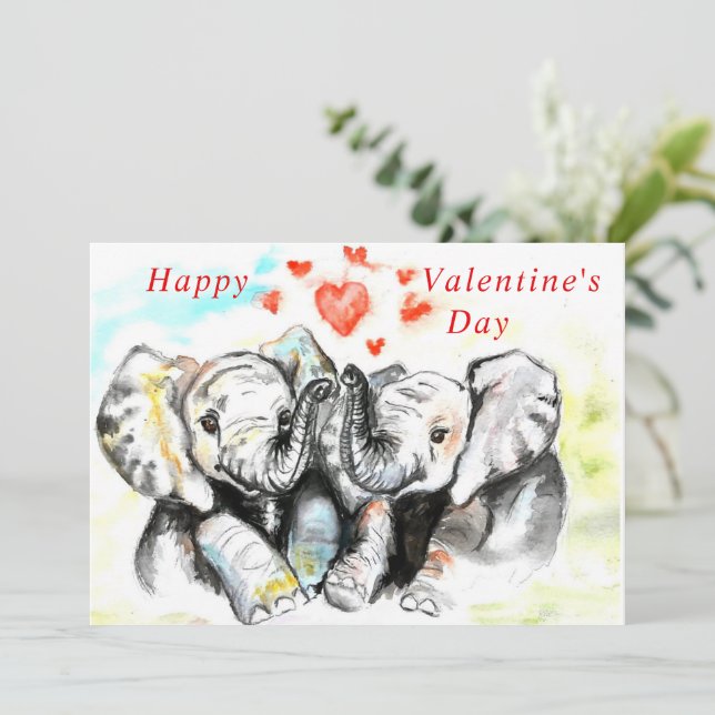 Glad Alla hjärtans dag - Cute Elephants - Romantic (Stående Fram)