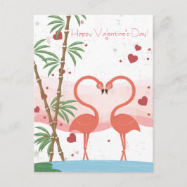 Glad Alla hjärtans dag Cute Flamingo Hearts Bamboo Helg Vykort
