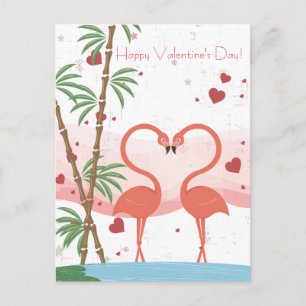 Glad Alla hjärtans dag Cute Flamingo Hearts Bamboo Helg Vykort