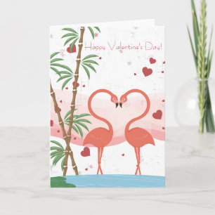 Glad Alla hjärtans dag Cute Flamingo Hearts Bamboo Helgkort