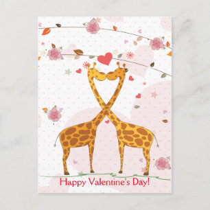 Glad Alla hjärtans dag Cute Giraffes Flowers Helg Vykort