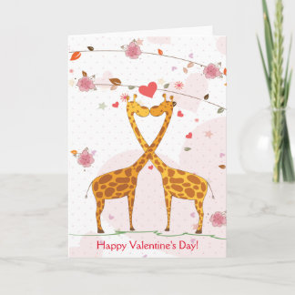 Glad Alla hjärtans dag, Cute Giraffes Flowers Helgkort