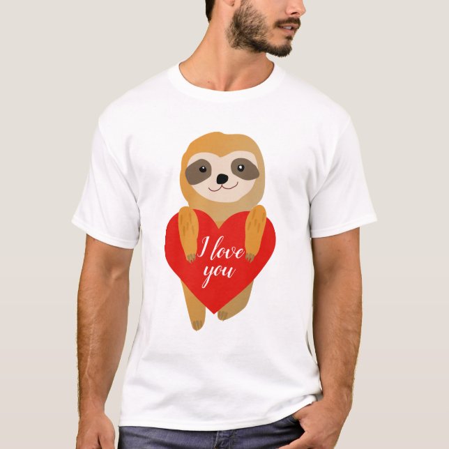 Glad Alla hjärtans dag | Cute Heart Sloth T-shirt (Framsida)