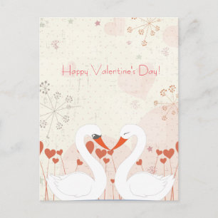 Glad Alla hjärtans dag Cute Romantic Svanar Helg Vykort