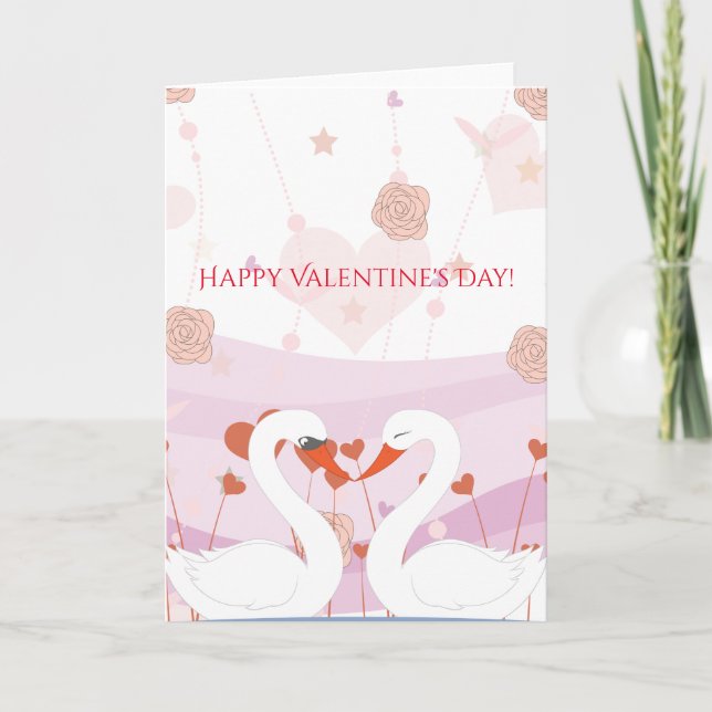 Glad Alla hjärtans dag Cute Romantic Svanar Rosor Helgkort (Framsida)