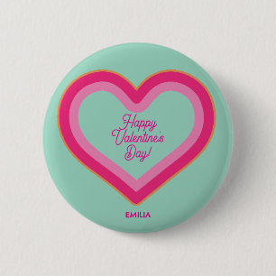 Glad Alla hjärtans dag Cute Shock rosa Heart Girly Knapp