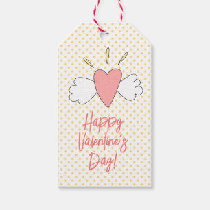 Glad Alla hjärtans dag! Cute Winged Heart Presentetikett