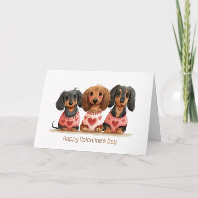 Glad Alla Hjärtans Dag Dachshundhundar Helgkort (Framsida)