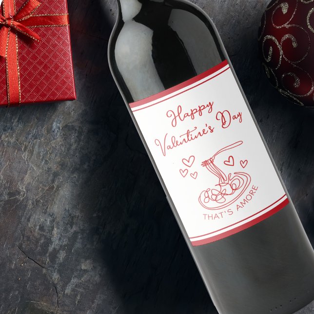 Glad Alla hjärtans dag - det är Amore Red Vinflaska Etikett (Skapare uppladdad)