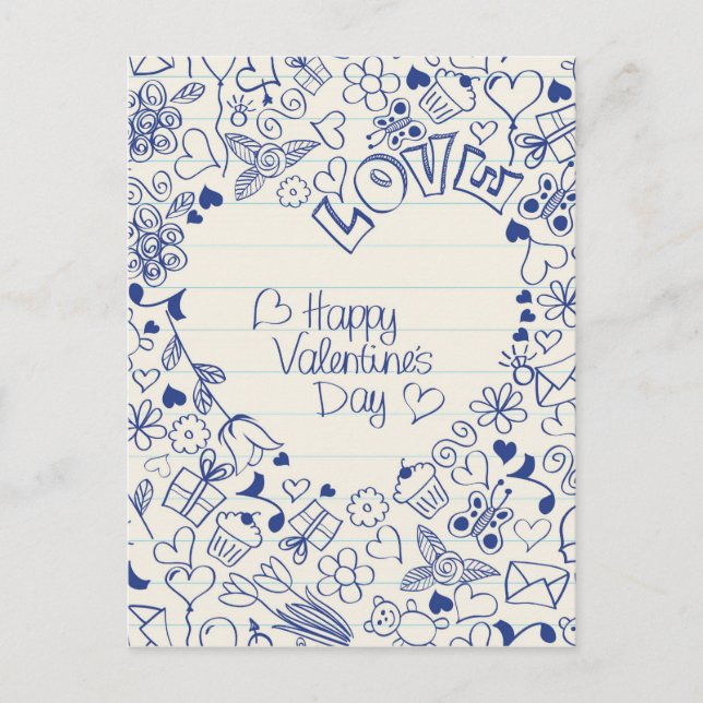 Glad Alla hjärtans dag-doodlar! Helg Vykort (Framsida)