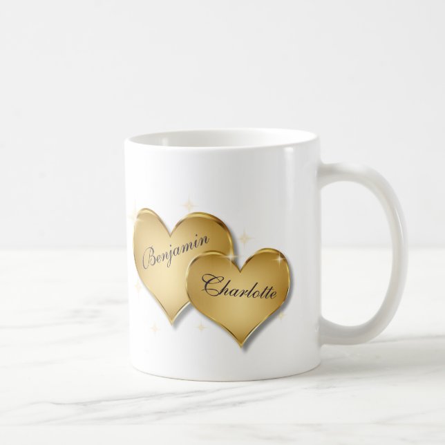 Glad Alla hjärtans dag Elegant Golden Hearts Kaffemugg (Höger)