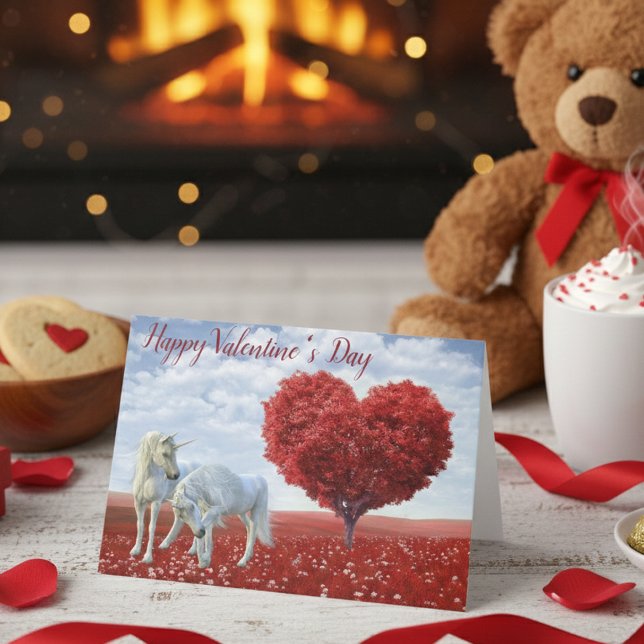 Glad Alla Hjärtans Dag Enhörning Kärlek Hjärtträd Kort (Skapare uppladdad)