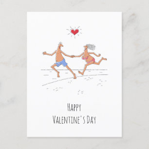 Glad Alla hjärtans dag Ett par Älskare Beach Heart Helg Vykort