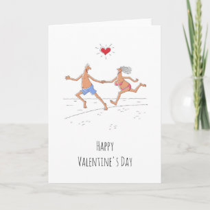 Glad Alla hjärtans dag Ett par Älskare Beach Heart Kort