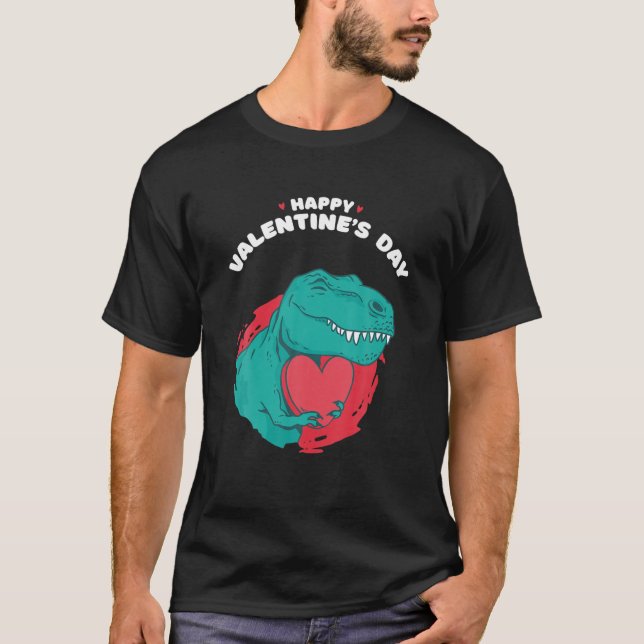 Glad Alla hjärtans dag, fin dino med hjärtklaffare T Shirt (Framsida)