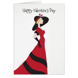 Glad Alla hjärtans dag-flicka i Red Dress Card Hälsningskort