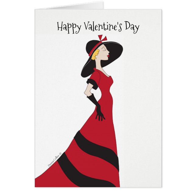 Glad Alla hjärtans dag-flicka i Red Dress Card Hälsningskort (Framsidan)