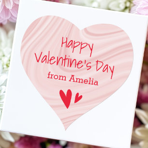 Glad Alla hjärtans dag från Namn rosa satin virvla Hjärtformat Klistermärke