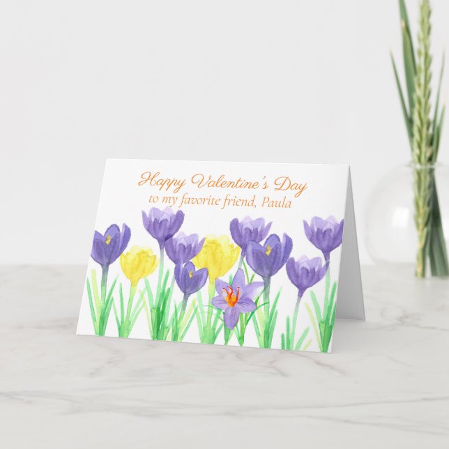Glad Alla hjärtans dag Friend Crocus Flowers Kort (Framsida)
