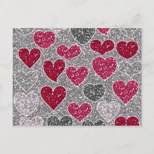 Glad Alla hjärtans dag Glitter Kärlek Bling Hearts Helg Vykort