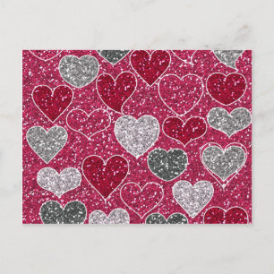 Glad Alla hjärtans dag Glitter Kärlek Bling Hearts Helg Vykort