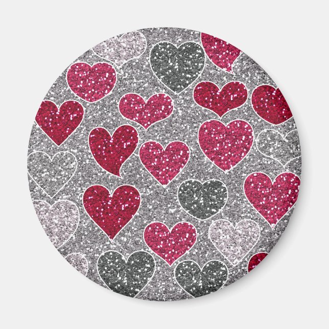 Glad Alla hjärtans dag Glitter Kärlek Bling Hearts Magnet (Framsidan)