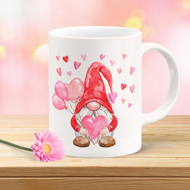 Glad Alla hjärtans dag Gnome med Heart och Baloon Kaffemugg (Skapare uppladdad)