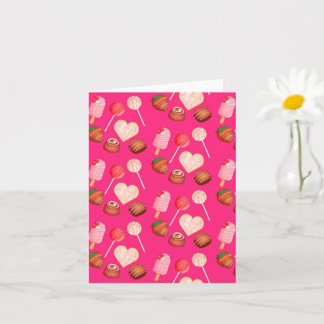 Glad Alla Hjärtans Dag Godsisar Och Godis Mönster Kort (Liten växt)