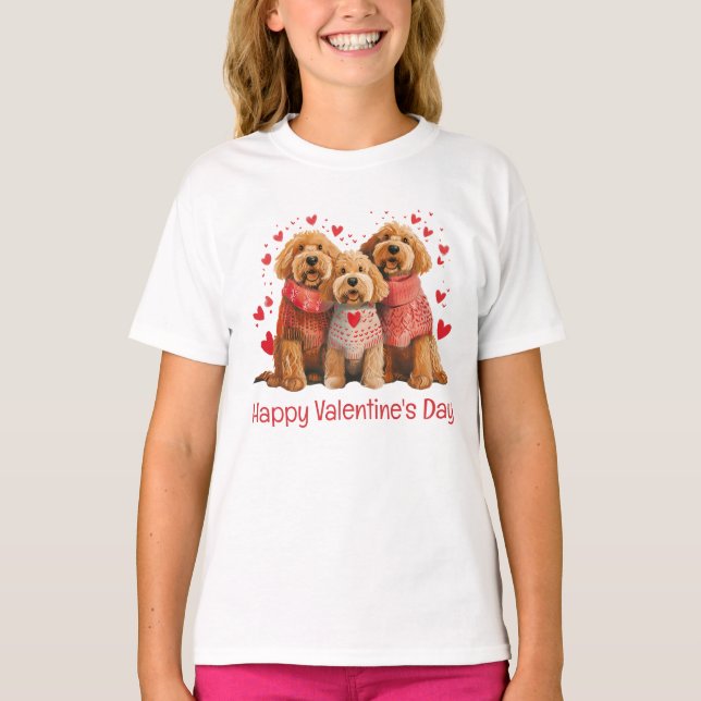 Glad Alla Hjärtans Dag Goldendoodle Hundar T Shirt (Framsida)