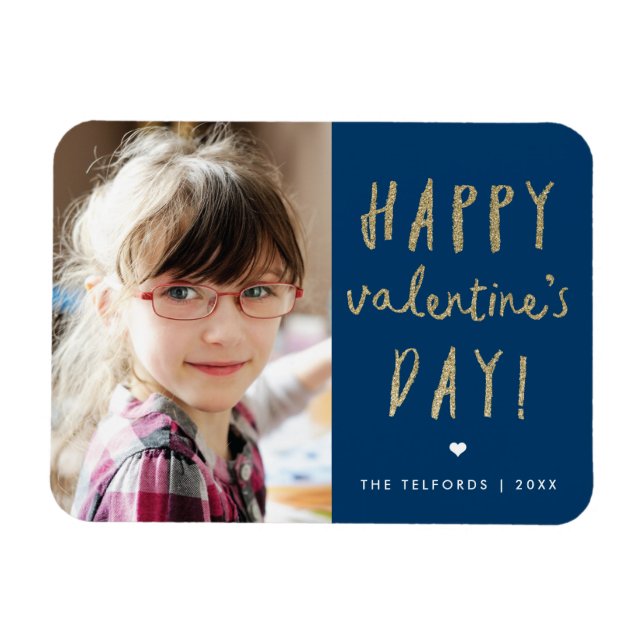 Glad Alla Hjärtans Dag Guld Glitter Foto Magnet (Horisontell)