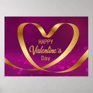 Glad Alla hjärtans dag Guld Heart Ribbon Lila Poster